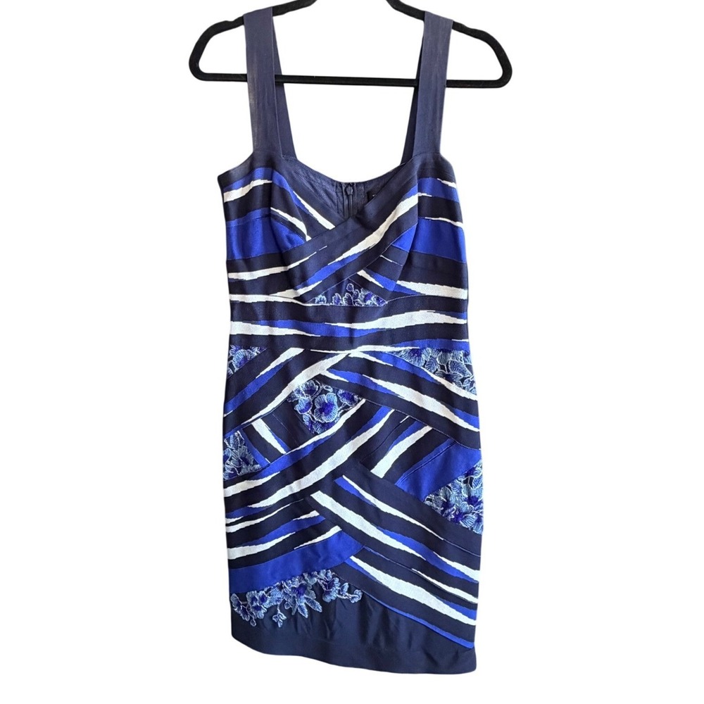 SHO by Tadashi Shoji Taura Dress Blue White Bandage Floral Cocktail Size Large - Picture 2 of 9